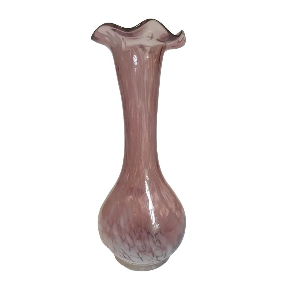 Vtg Lefton Bud Vase Amethyst Purple Swirl Hand‎ Blown Japan 6.5"H x 3"W Ruffled